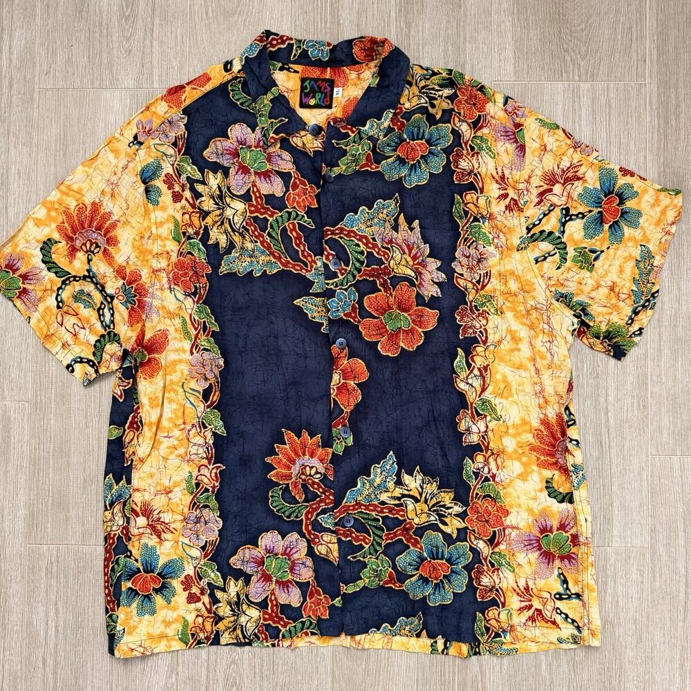 Vintage 80s Jams World Shirt Mens Size XL Floral Rayon Hawaii Button Up Rare
